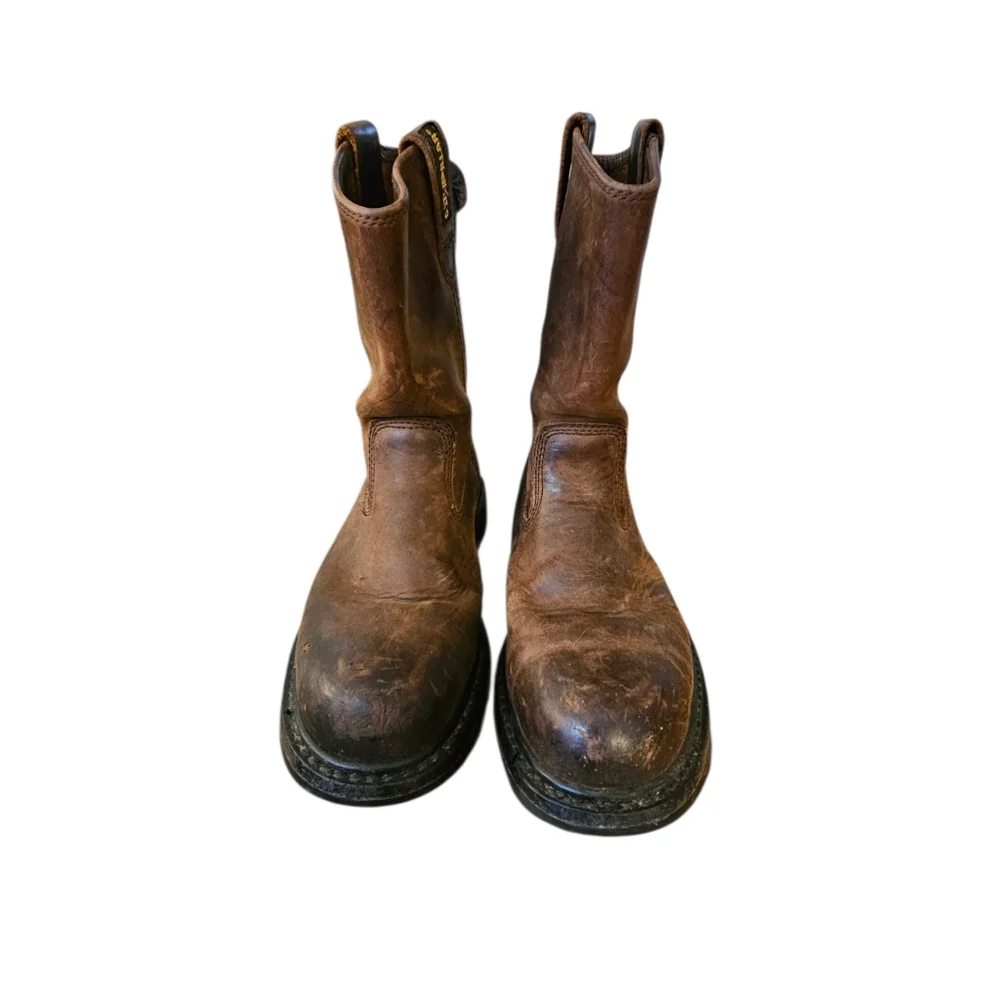 Caterpillar CAT Steel Toe Work Boots Men’s 7.5 Brown Leather‎ Pull On Wellington